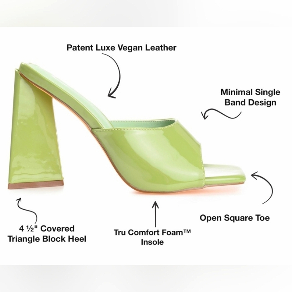 Green Open Square Toe Triangle Block Heel Sandals… - image 11